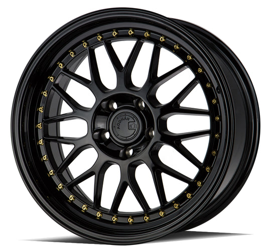 AH021885511435GB - Aodhan AH02 18X8.5 5X114.3 ET 35mm Gloss Black ( Gold Rivet) - Aodhan Wheels Canada