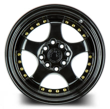 Load image into Gallery viewer, AH0316804100114315FB - Aodhan AH03 16X8 4X100 / 4X114.3 ET 15mm Gloss Black with Gold Rivets - Aodhan Wheels Canada