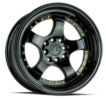 Load image into Gallery viewer, AH0316804100114315FB - Aodhan AH03 16X8 4X100 / 4X114.3 ET 15mm Gloss Black with Gold Rivets - Aodhan Wheels Canada