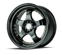 Load image into Gallery viewer, AH0317905100114325FB - Aodhan AH03 17X9 5X100 / 5X114.3 ET 25mm Gloss Black with Gold Rivets - Aodhan Wheels Canada