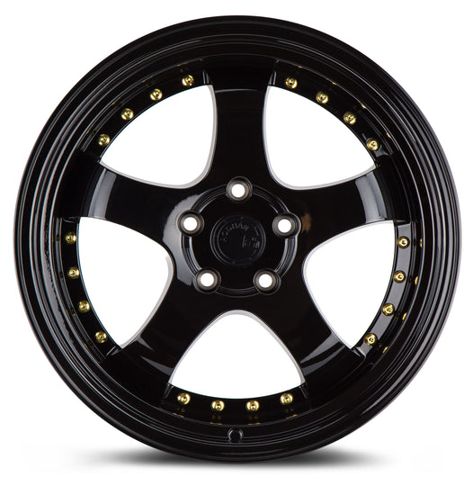 AH0318955114330FB - Aodhan AH03 18X9.5 5X114.3 ET 30mm Gloss Black with Gold Rivets - Aodhan Wheels Canada