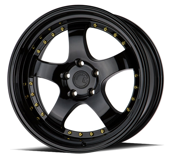 AH0318955114330FB - Aodhan AH03 18X9.5 5X114.3 ET 30mm Gloss Black with Gold Rivets - Aodhan Wheels Canada