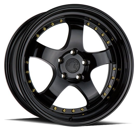AH0318955114330FB - Aodhan AH03 18X9.5 5X114.3 ET 30mm Gloss Black with Gold Rivets - Aodhan Wheels Canada
