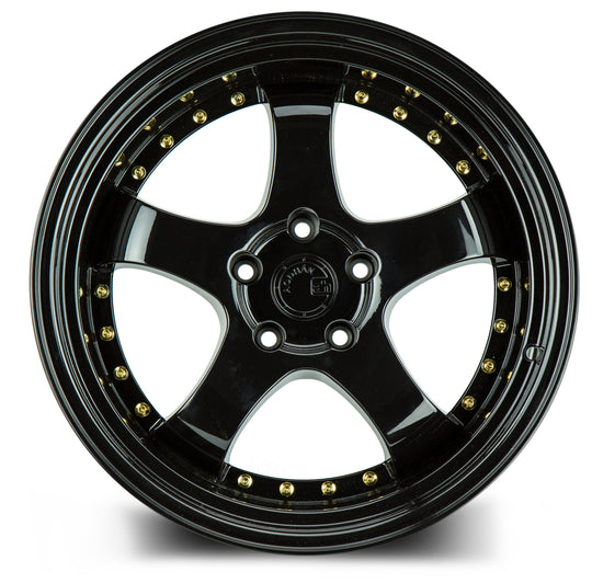AH0319115114315FB - Aodhan AH03 19X11 5X114.3 ET 15mm Gloss Black with Gold Rivets - Aodhan Wheels Canada