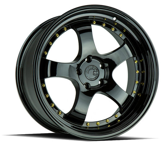 AH0319115114315FB - Aodhan AH03 19X11 5X114.3 ET 15mm Gloss Black with Gold Rivets - Aodhan Wheels Canada