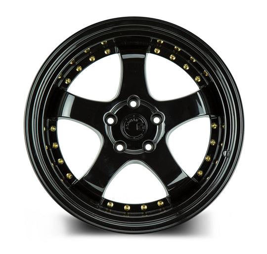 AH0319955114312FB - Aodhan AH03 19X9.5 5X114.3 ET 12mm Gloss Black with Gold Rivets - Aodhan Wheels Canada