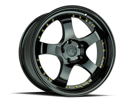 AH0319955114312FB - Aodhan AH03 19X9.5 5X114.3 ET 12mm Gloss Black with Gold Rivets - Aodhan Wheels Canada