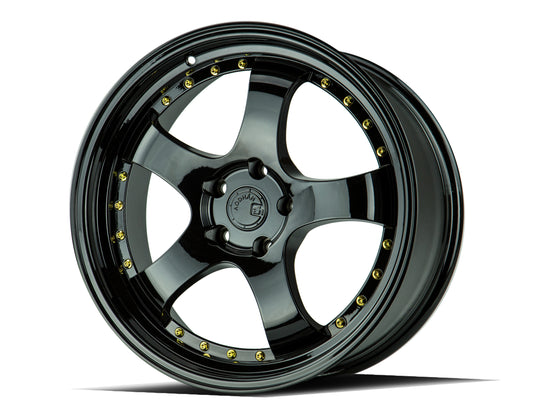 AH0319955114322FB - Aodhan AH03 19X9.5 5X114.3 ET 22mm Gloss Black with Gold Rivets - Aodhan Wheels Canada