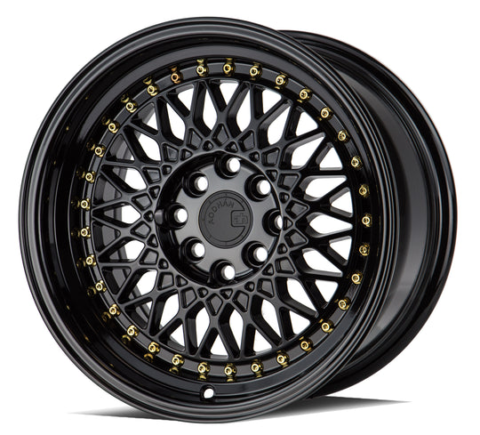 AH0515804100114320FB - Aodhan AH05 15X8 4X114.3 / 4X100 ET 20mm Gloss Black with Gold Rivets - Aodhan Wheels Canada
