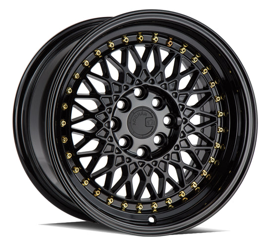 AH0515804100114320FB - Aodhan AH05 15X8 4X114.3 / 4X100 ET 20mm Gloss Black with Gold Rivets - Aodhan Wheels Canada