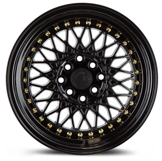 AH0516804100114315FB - Aodhan AH05 16X8 4X114.3 / 4X100 ET 15mm Gloss Black with Gold Rivets - Aodhan Wheels Canada