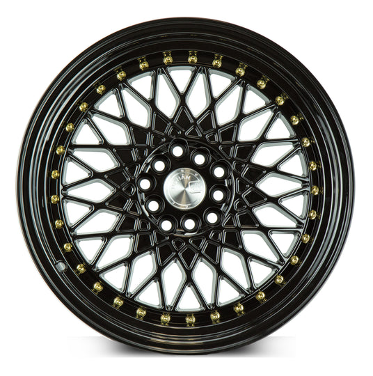 AH0517905100114325FB - Aodhan AH05 17X9 5X114.3 / 5X100 ET 25mm Gloss Black with Gold Rivets - Aodhan Wheels Canada