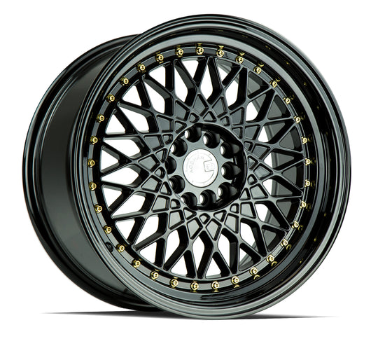 AH0517905100114325FB - Aodhan AH05 17X9 5X114.3 / 5X100 ET 25mm Gloss Black with Gold Rivets - Aodhan Wheels Canada