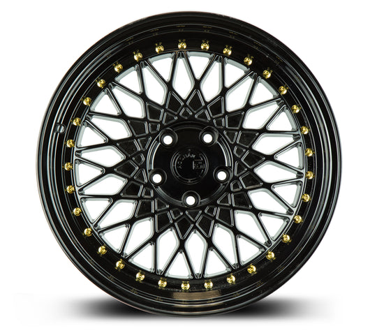 AH0518855114335FB - Aodhan AH05 18X8.5 5X114.3 ET 35mm Gloss Black with Gold Rivets - Aodhan Wheels Canada