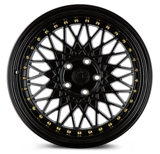 AH0518955114335FB - Aodhan AH05 18X9.5 5X114.3 ET 35mm Gloss Black with Gold Rivets - Aodhan Wheels Canada