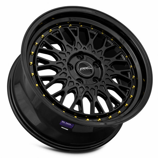 AR01178551435BK - ARC AR1 17X8.5 5X114.3 35MM All Black Gold Rivet - ARC Wheels Canada