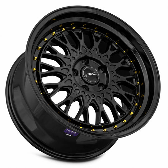 AR01189551435BK-510 - ARC AR1 18X9.5 5X110 35MM All Black Gold Rivet - ARC Wheels Canada