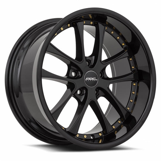 AR05179051430BK-508 - ARC AR5 17X9 5X108 30MM All Black Gold Rivet - ARC Wheels Canada