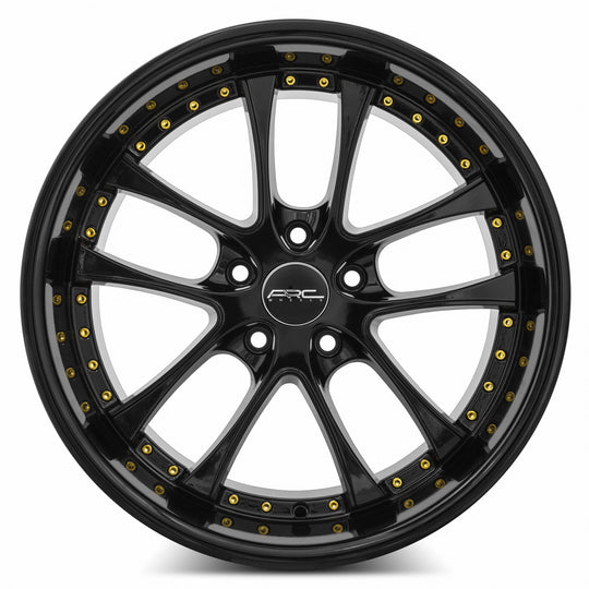 AR05189551430BK-512 - ARC AR5 18X9.5 5X112 30MM All Black Gold Rivet - ARC Wheels Canada