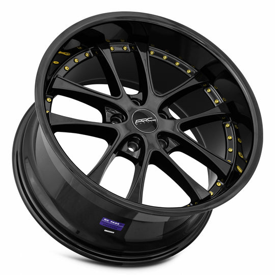 AR05199551435BK-508 - ARC AR5 19X9.5 5X108 35MM All Black Gold Rivet - ARC Wheels Canada