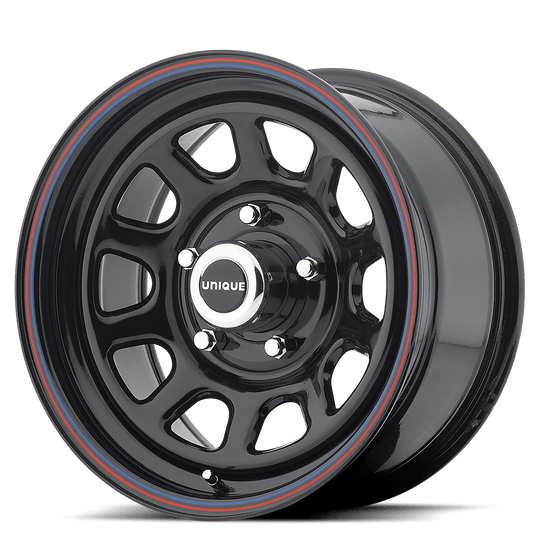 AR7676773 - American Racing AR767 16X7 5X127  0mm Gloss Black Steel With Red And Blue Stripe - American Racing Wheels Canada