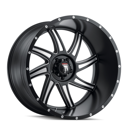 AT162-22285M-44 - American Truxx Vortex 22X12 5X139.7 /  ET -44mm Black and Milled - American Truxx Wheels Canada