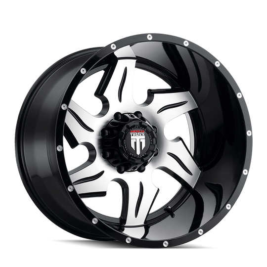 AT163-22470M-76 - American Truxx Ninja 22X14 8X170 /  ET -76mm Gloss Black Milled - American Truxx Wheels Canada