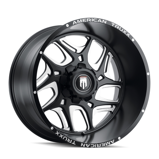AT1900-24481M-76 - American Truxx Sweep 24X14 8X165.1 /  ET -76mm Satin Black Milled - American Truxx Wheels Canada