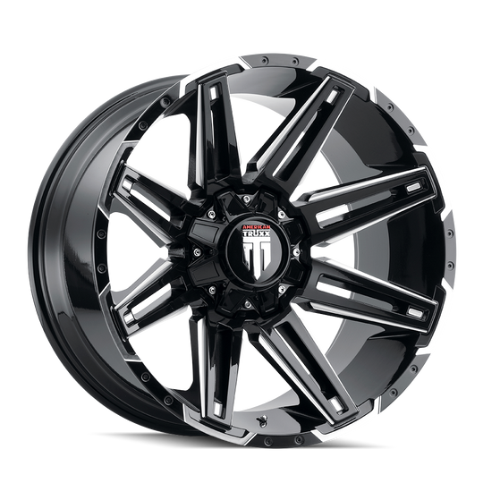 AT1903-2981M-12 - American Truxx Boom 20X9 8X165.1 /  ET -12mm Gloss Black Milled - American Truxx Wheels Canada