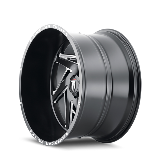 AT1906-22285M-44 - American Truxx Spiral 22X12 5X139.7 /  ET -44mm Black and Milled - American Truxx Wheels Canada