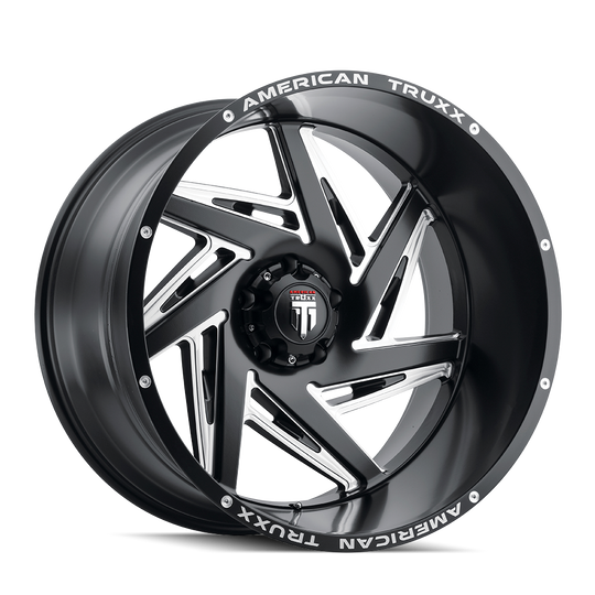 AT1906-22281M-44 - American Truxx Spiral 22X12 8X165.1 /  ET -44mm Satin Black Milled - American Truxx Wheels Canada