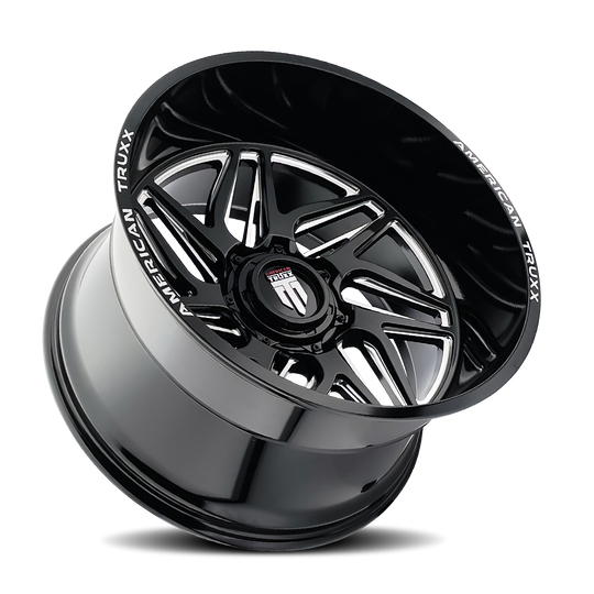 AT1917-2952M - American Truxx Goliath 20X9 5X127 / 5X139.7 ET -12mm Gloss Black Milled - American Truxx Wheels Canada