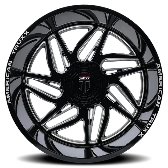 AT1917-22237M - American Truxx Goliath 22X12 6X135 / 6X139.7 ET -44mm Gloss Black Milled - American Truxx Wheels Canada