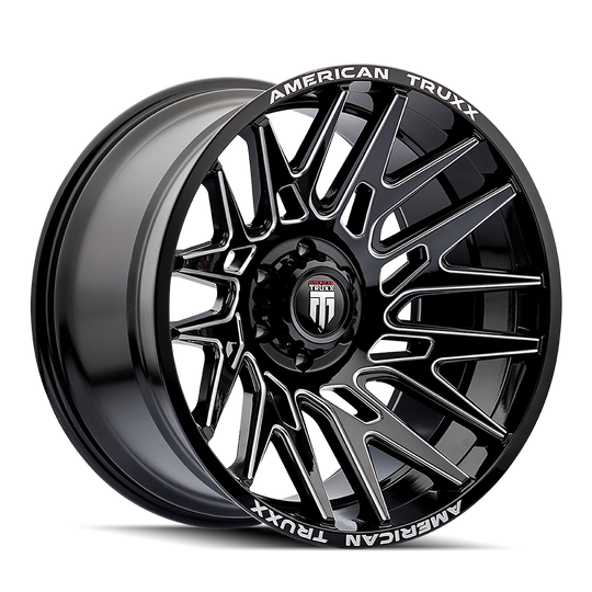 AT1919-22281BM - American Truxx Evolution 22X12 8X165.1 /  ET -44mm Gloss Black Milled - American Truxx Wheels Canada