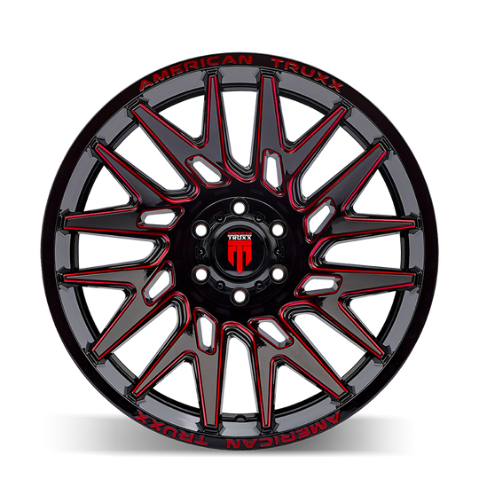 AT1919-22270BTR - American Truxx Evolution 22X12 8X170 /  ET -44mm Gloss Black Prizm Red - American Truxx Wheels Canada