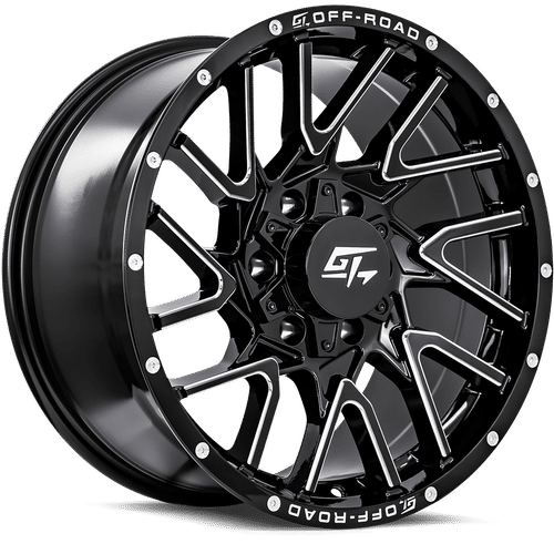 GT8217951121 - GT Offroad Aggression 17X9 5X127 / 5X139.7 12mm Gloss Black Milled Dual - GT Offroad Wheels Canada