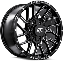 Load image into Gallery viewer, GT8217961122 - GT Offroad Aggression 17X9 6X135 / 6X139.7 12mm Gloss Black Milled Dual - GT Offroad Wheels Canada