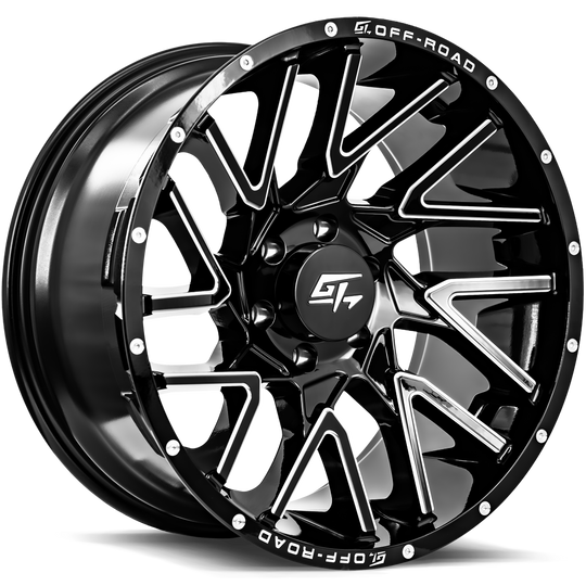GT32412448170GBML - GT Offroad Aggression 24X12 8X170 ET -44mm Gloss Black Milled - GT Offroad Wheels Canada