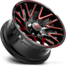 Load image into Gallery viewer, GT32212448180GBMLR - GT Offroad Aggression 22X12 8X180 ET -44mm Gloss Black Milled Red - GT Offroad Wheels Canada