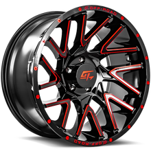 Load image into Gallery viewer, GT32212446139GBMR - GT Offroad Aggression 22X12 6X139.7 ET -44mm Gloss Black Milled Red - GT Offroad Wheels Canada