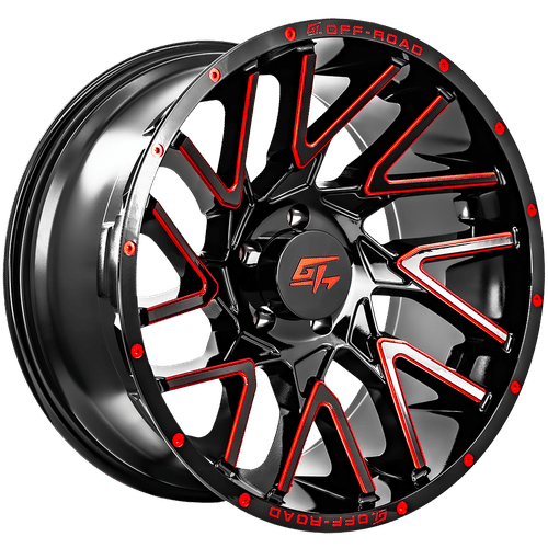 GT Offroad Aggression 22X12 6X135 ET -44mm Gloss Black Milled Red