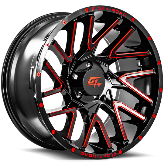 GT32212448180GBMR - GT Offroad Aggression 22X12 8X180 ET -44mm Gloss Black Milled Red - GT Offroad Wheels Canada