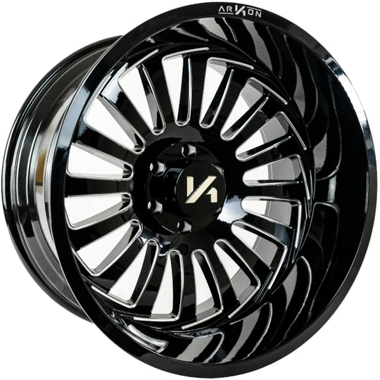 K12122408243 - Arkon Alexander 22X14 8X165.1 -81mm Gloss Black with Milled Edges - Arkon Wheels Canada