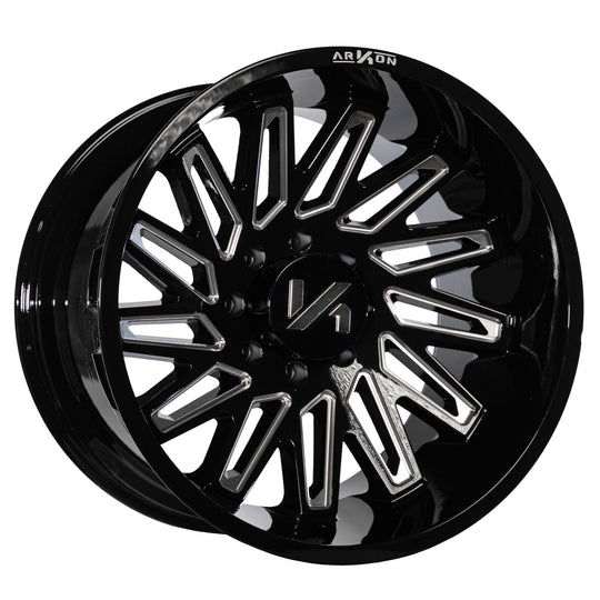K18124408343 - Arkon Armstrong 24X14 6X139.7 -81mm Gloss Black with Milled Edges - Arkon Wheels Canada