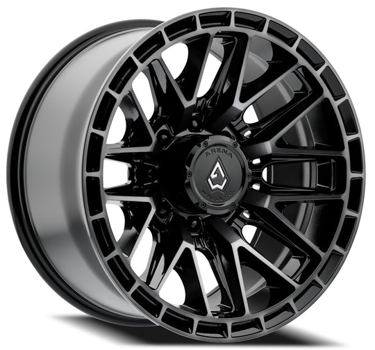 A114222082N04406 - Arena Battle 22X12 8X165.1 -44mm Glossy Black Machined Ddt Face And Lip - Arena Wheels Canada