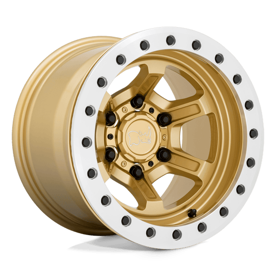 1510FFT-86140L12 - Black Rhino Offshoot Beadlock 15X10 6X139.7 -38 mm Gloss Gold With Machined Ring - Black Rhino Wheels Canada