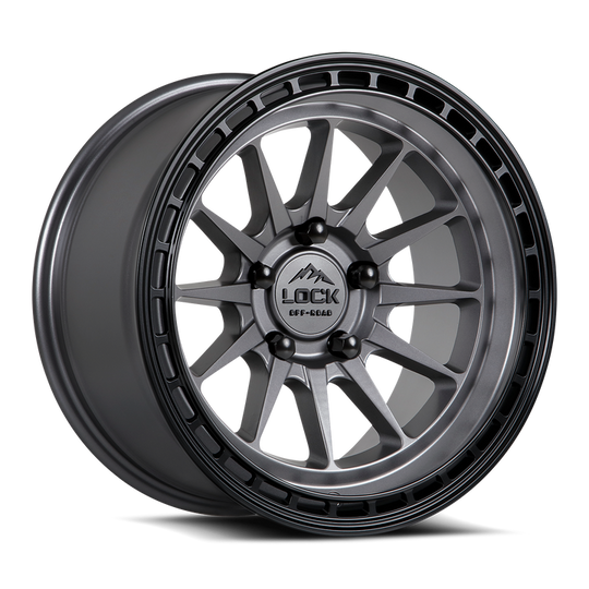 BAJA-7854MG - Lock Off-Road Baja 17X8 5X114.3 ET 40mm Matte Grey with Matte Black Ring - Lock Off-Road Wheels Canada