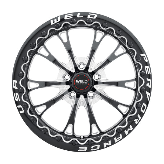S90880067P50 - WELD Street Performance Belmont Beadlock 18X10 5X114.3 +50mm Gloss Black Milled & Diamond Lip - WELD Street Performance Wheels Canada