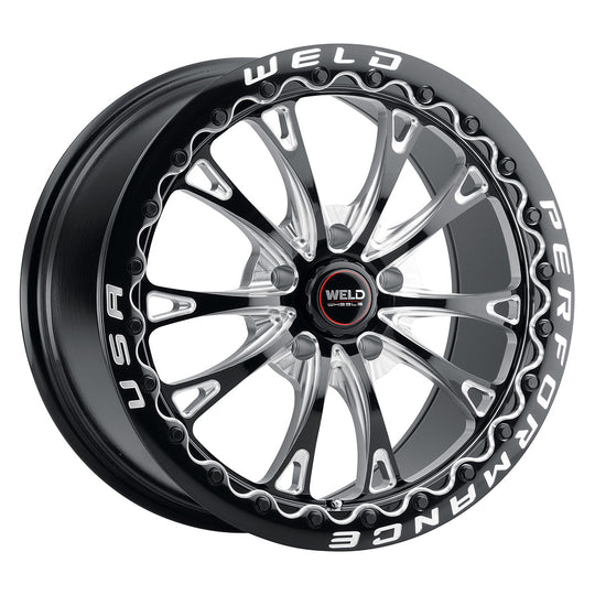 S90870067P50 - WELD Street Performance Belmont Beadlock 17X10 5X114.3 +50mm Gloss Black Milled & Diamond Lip - WELD Street Performance Wheels Canada