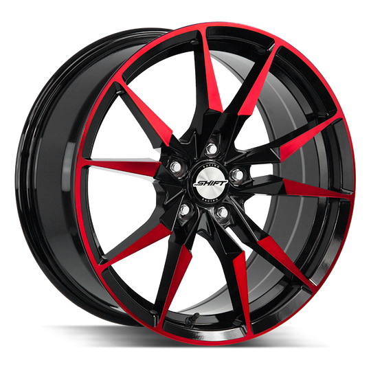 H29751435GBMR - Shift H29 Blade 17X7.5 5x114.3 35mm Gloss Black Candy Red Machine - Shift Wheels Canada